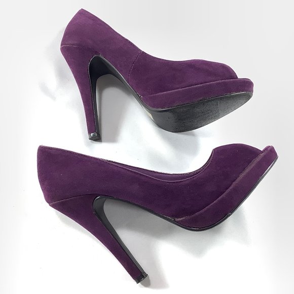 Paprika High Heels Platform Pumps Open Toe Purple Suede 5.5 Open Peep Toe Shoes - Picture 5 of 14